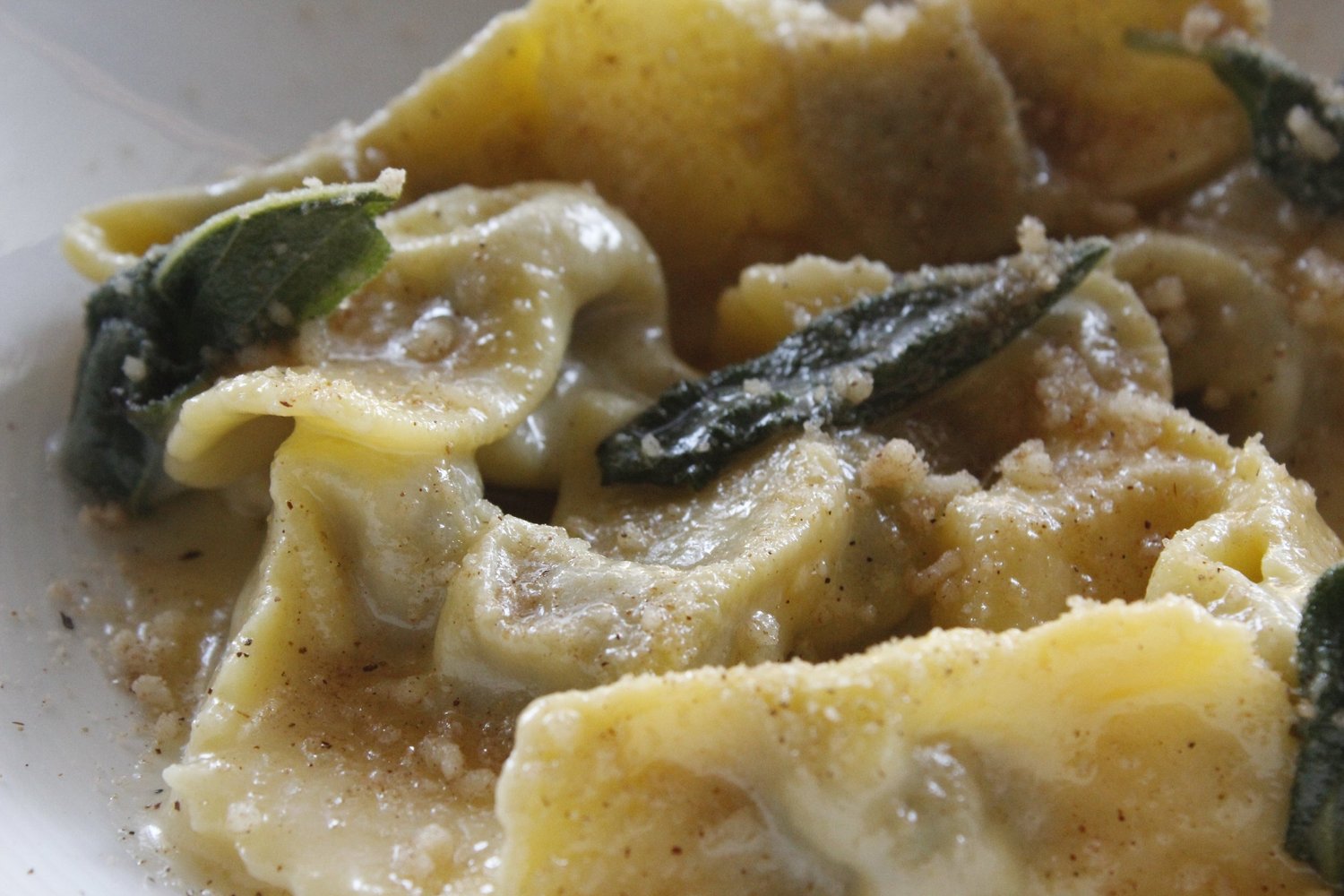 Stuffed pasta with brown butter, sage and grated cheese at Belotti.